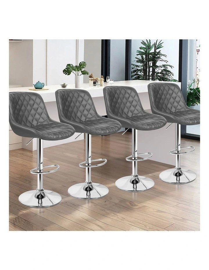 4x Bar Stools Gas Lift Leather Bar Chairs Kitchen Swivel Xena GREY image 2