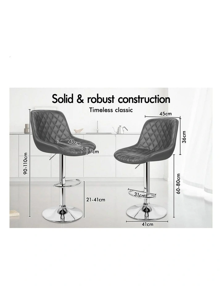 4x Bar Stools Gas Lift Leather Bar Chairs Kitchen Swivel Xena GREY image 4