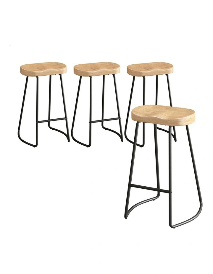 4x Bar Stools 75cm Tractor Kitchen Wooden Vintage Chair Natural image 1