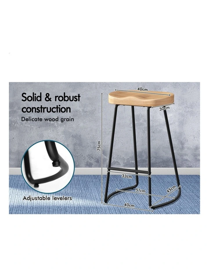 4x Bar Stools 75cm Tractor Kitchen Wooden Vintage Chair Natural image 4
