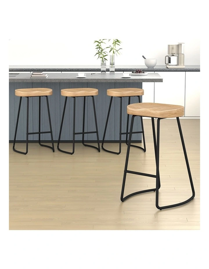 4x Bar Stools 75cm Tractor Kitchen Wooden Vintage Chair Natural image 7
