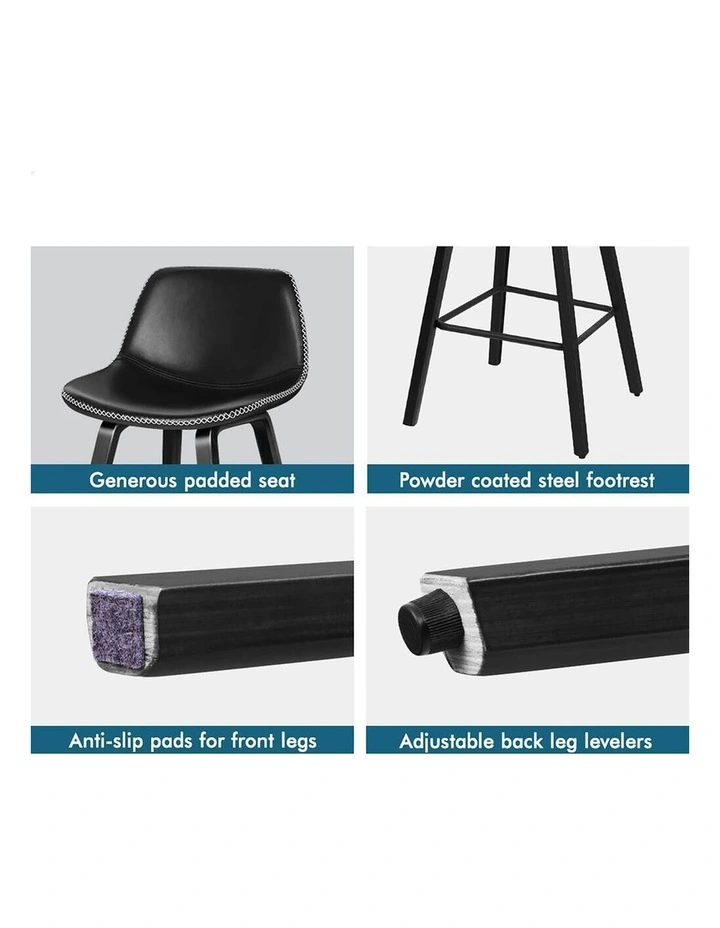 Bar Stools Embellished Stitching All Black Noah X4 image 4