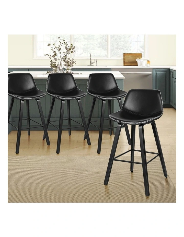 Bar Stools Embellished Stitching All Black Noah X4 image 5