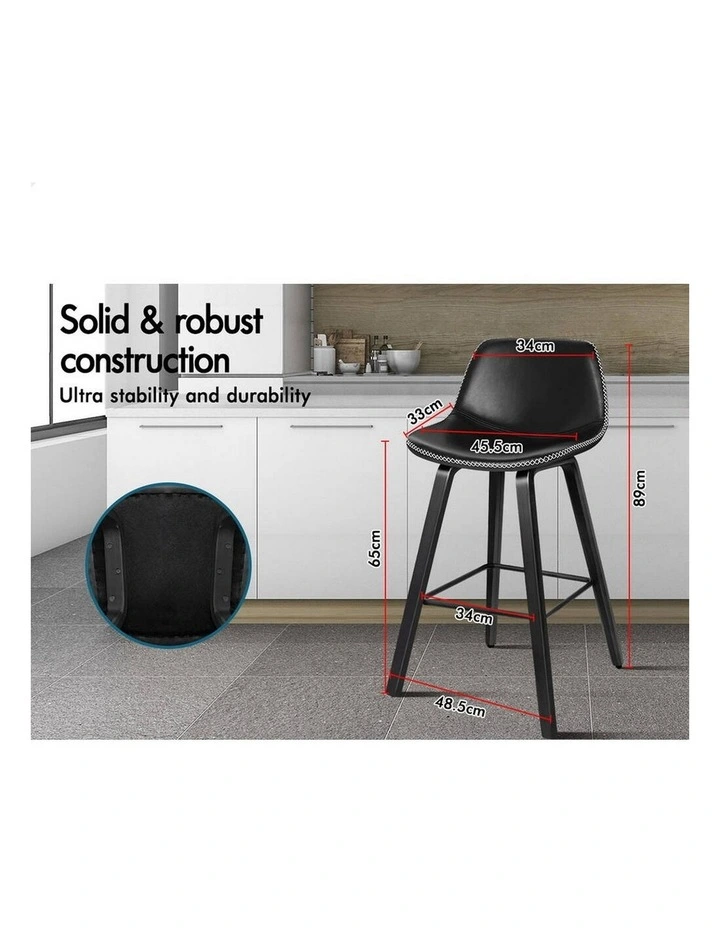 Bar Stools Embellished Stitching All Black Noah X4 image 7