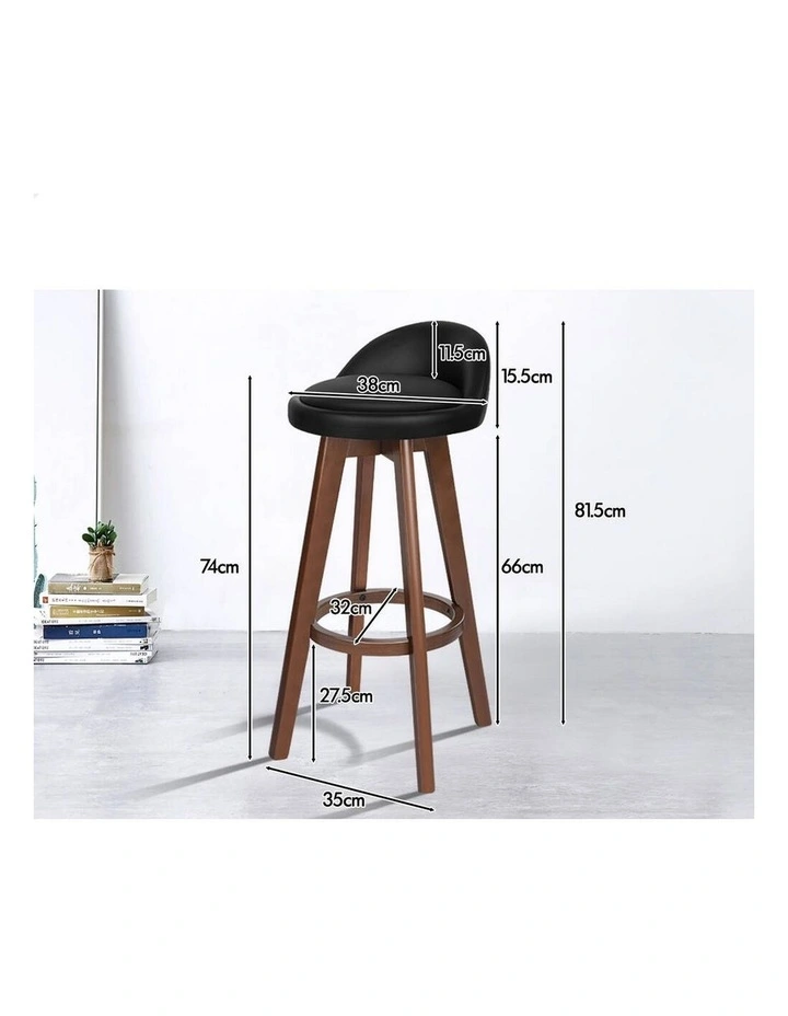 Bar Stools Wooden Black Brown X4 image 2