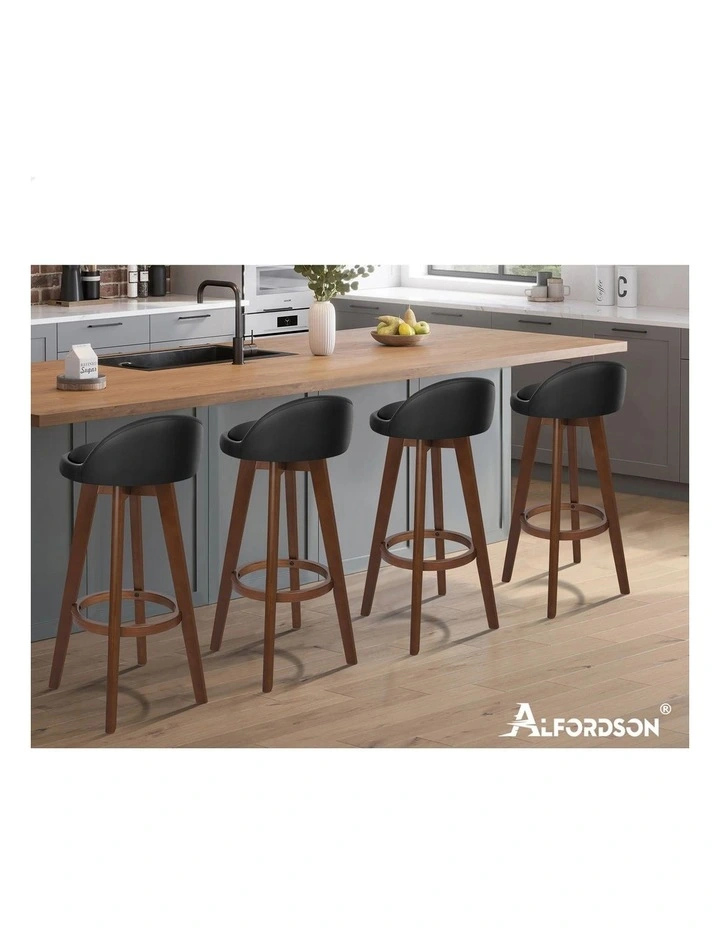 Bar Stools Wooden Black Brown X4 image 3