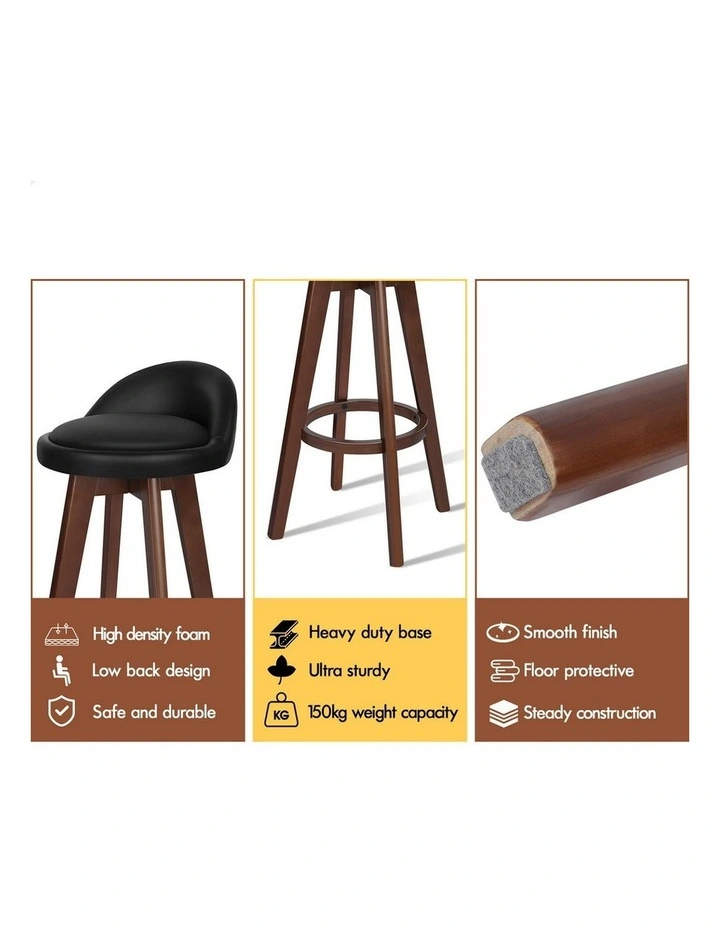 Bar Stools Wooden Black Brown X4 image 4