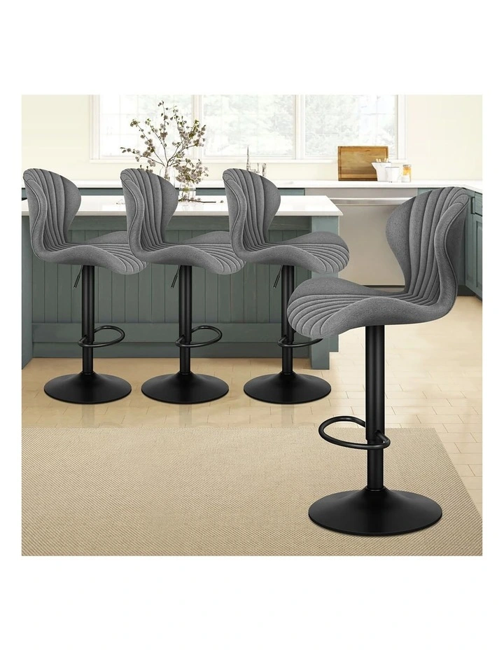4x Bar Stools Gas Lift Fabric Bar Chairs Kitchen Swivel Stella Grey image 3