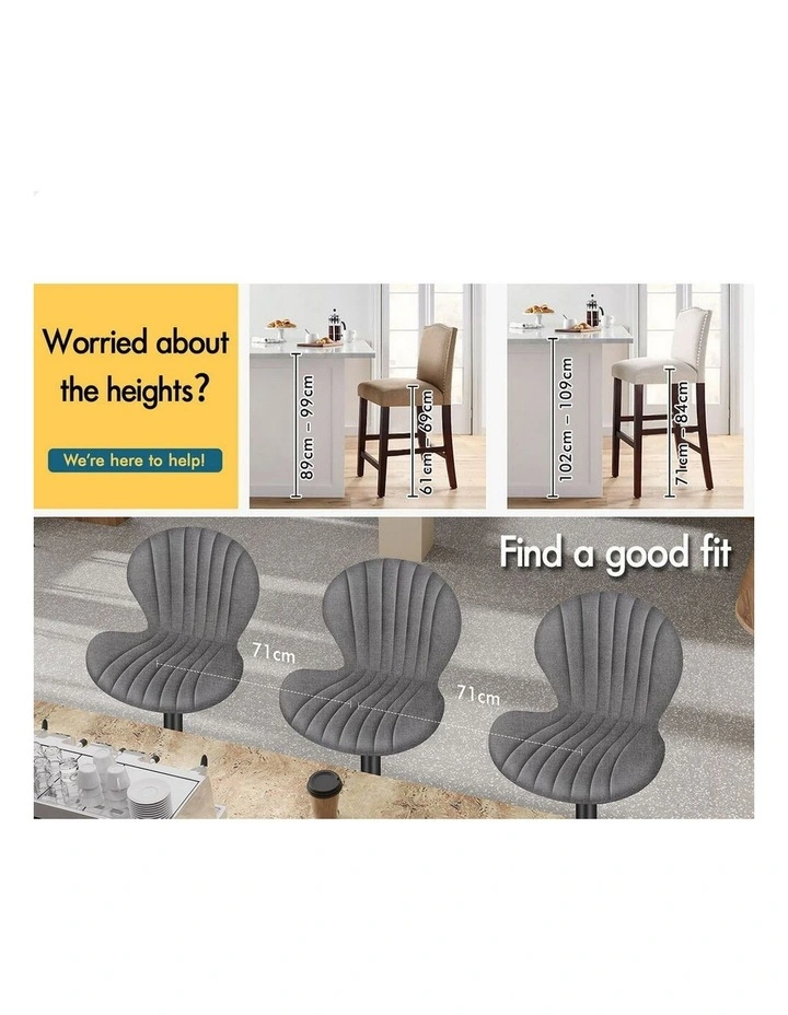 4x Bar Stools Gas Lift Fabric Bar Chairs Kitchen Swivel Stella Grey image 6