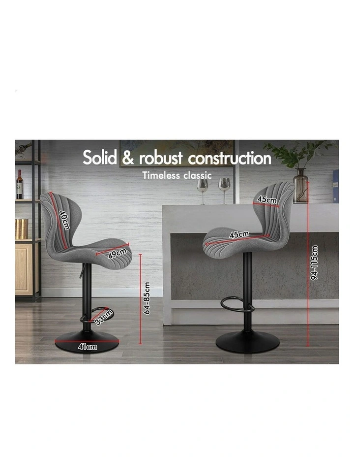 4x Bar Stools Gas Lift Fabric Bar Chairs Kitchen Swivel Stella Grey image 7