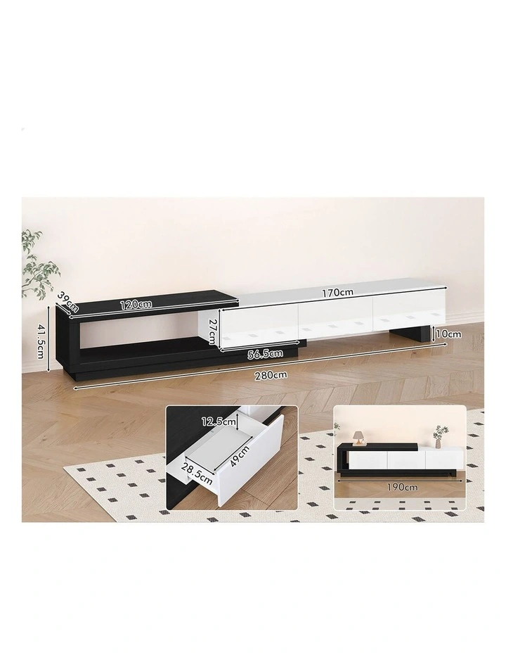 190-280cm Extendable Entertainment Unit TV Cabinet Stand Storage Shelf image 3
