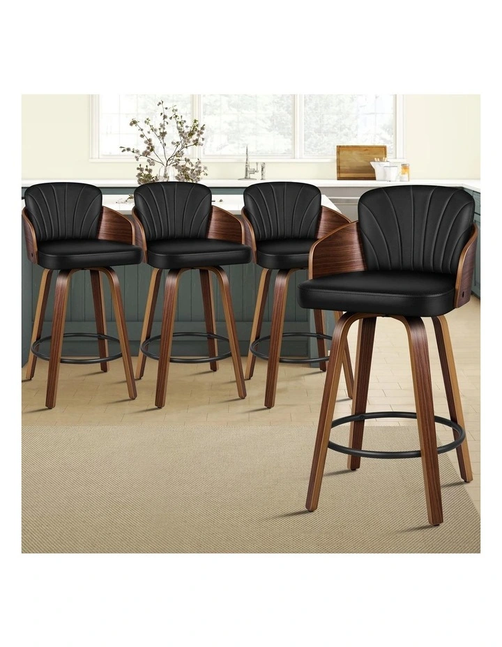 4x Swivel Bar Stools Alice Kitchen Wooden Dining Chair Black image 2