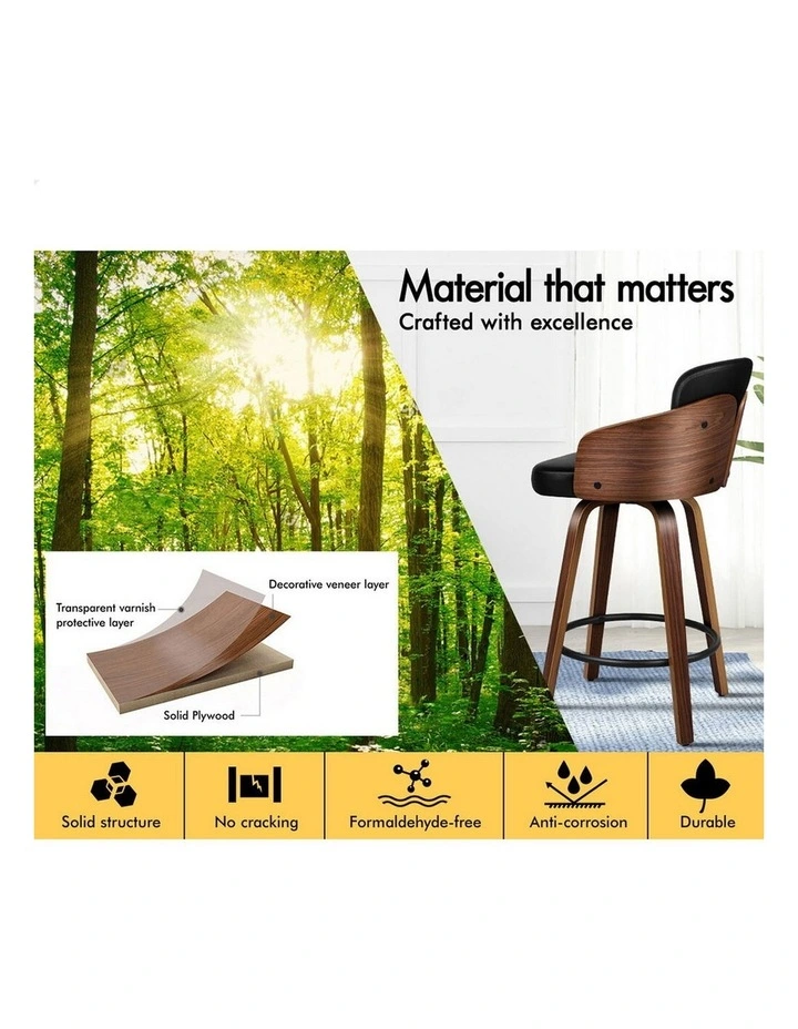 4x Swivel Bar Stools Alice Kitchen Wooden Dining Chair Black image 6