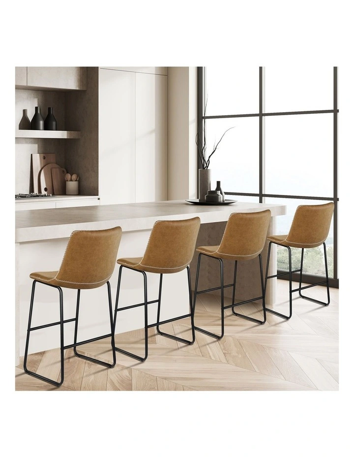 4x Bar Stools 66cm Kitchen Counter Metal Vintage Dining Chairs Brown image 2