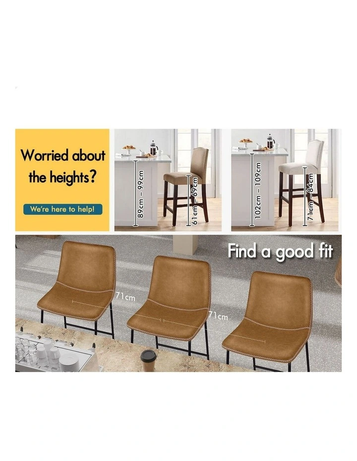 4x Bar Stools 66cm Kitchen Counter Metal Vintage Dining Chairs Brown image 3