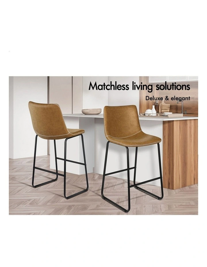 4x Bar Stools 66cm Kitchen Counter Metal Vintage Dining Chairs Brown image 4