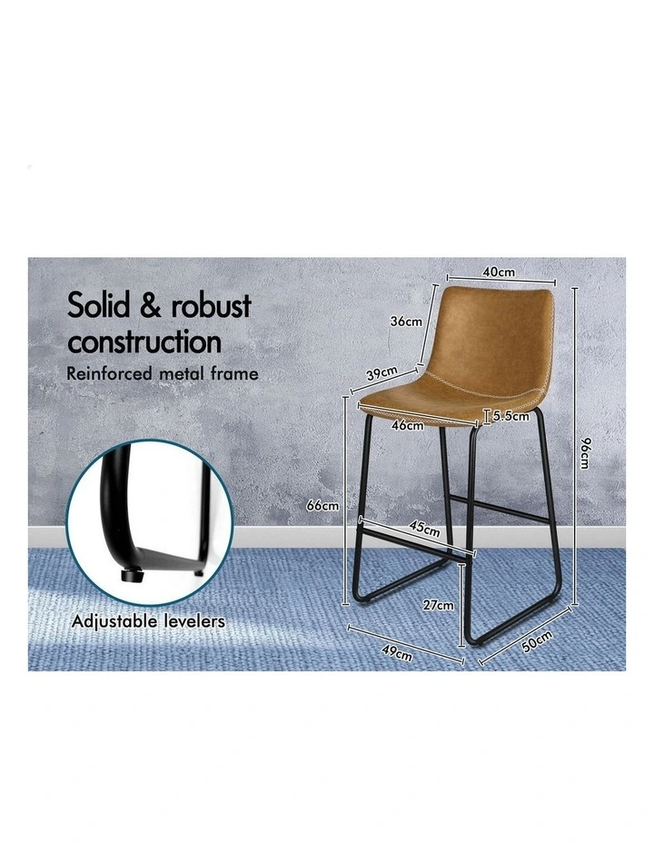4x Bar Stools 66cm Kitchen Counter Metal Vintage Dining Chairs Brown image 5