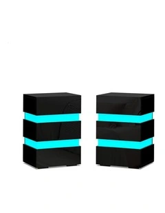 2x Bedside Table RGB LED Black