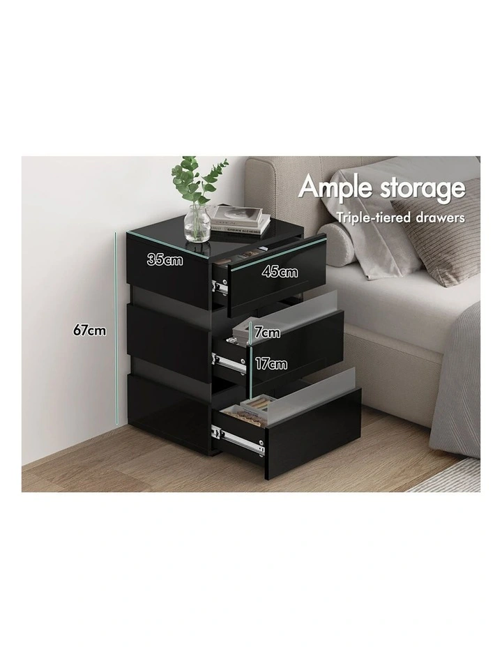 2x Bedside Table RGB LED Black image 3