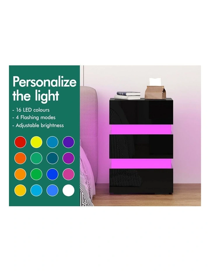 2x Bedside Table RGB LED Black image 4