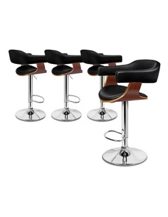 4x Wooden Bar Stool Joan Kitchen Swivel Chair Wood Leather Black