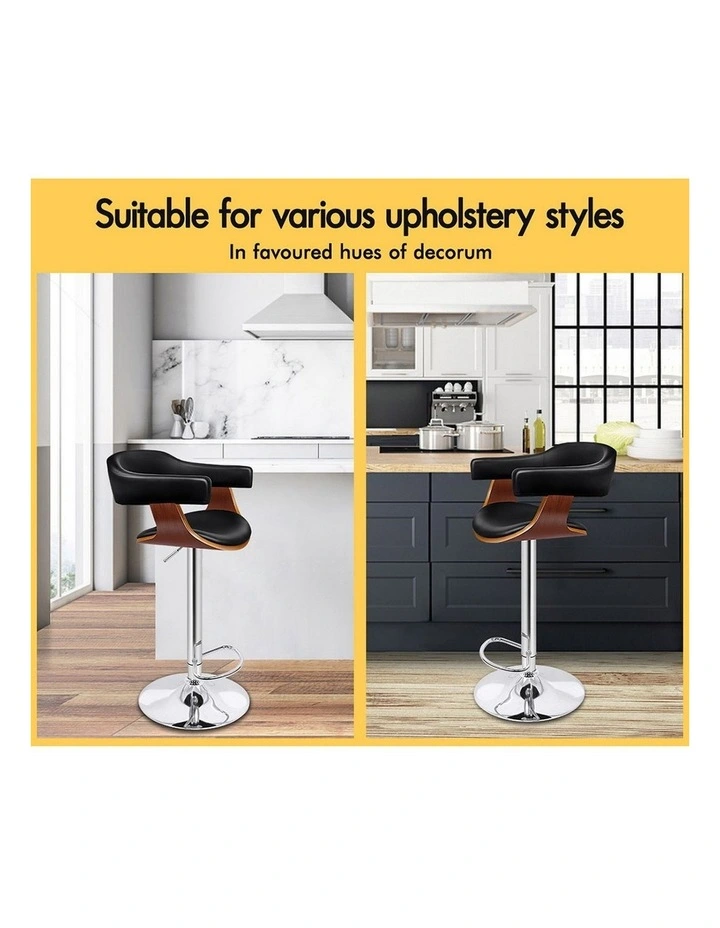 4x Wooden Bar Stool Joan Kitchen Swivel Chair Wood Leather Black image 3