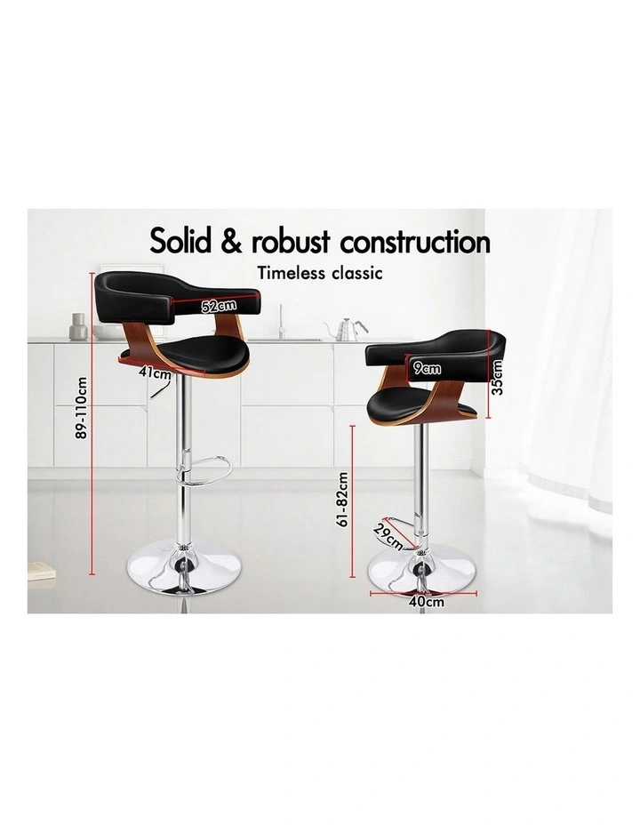 4x Wooden Bar Stool Joan Kitchen Swivel Chair Wood Leather Black image 6