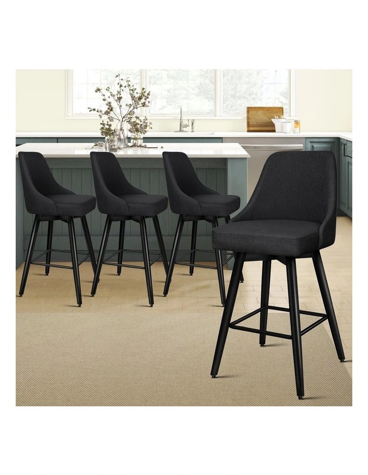 4x Swivel Bar Stools Kitchen Dining Chair Cafe Metal All Black image 6