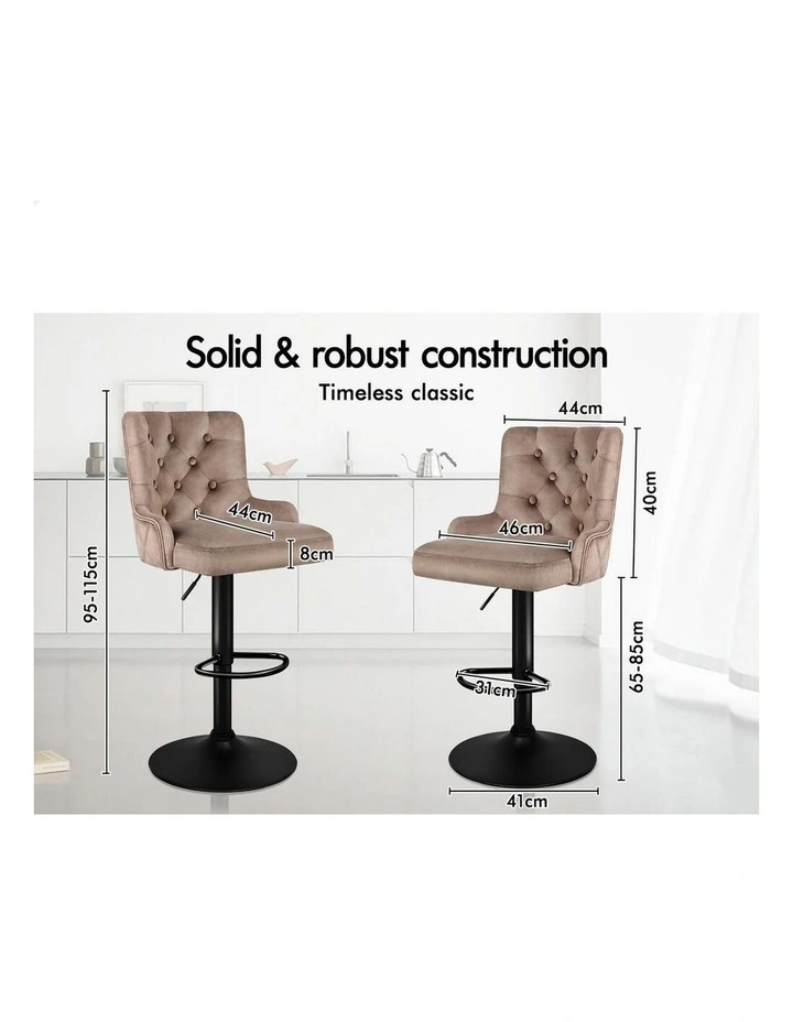 4x Bar Stools Gas Lift Velvet Bar Chairs Kitchen Swivel Bella BROWN image 2