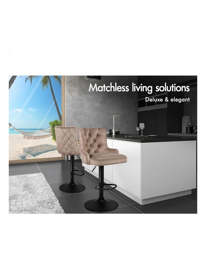 4x Bar Stools Gas Lift Velvet Bar Chairs Kitchen Swivel Bella BROWN image 6