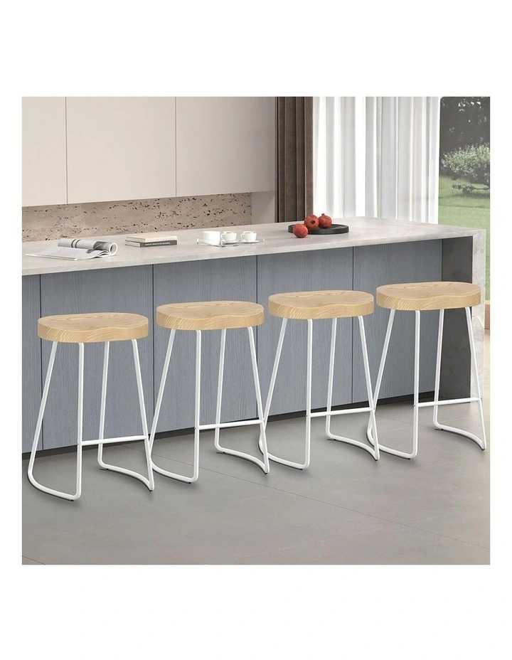 4x Bar Stools 65cm Tractor Kitchen Wooden Vintage Chair White image 3