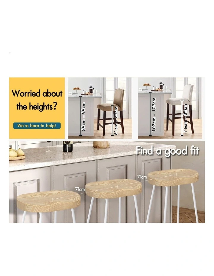 4x Bar Stools 65cm Tractor Kitchen Wooden Vintage Chair White image 4
