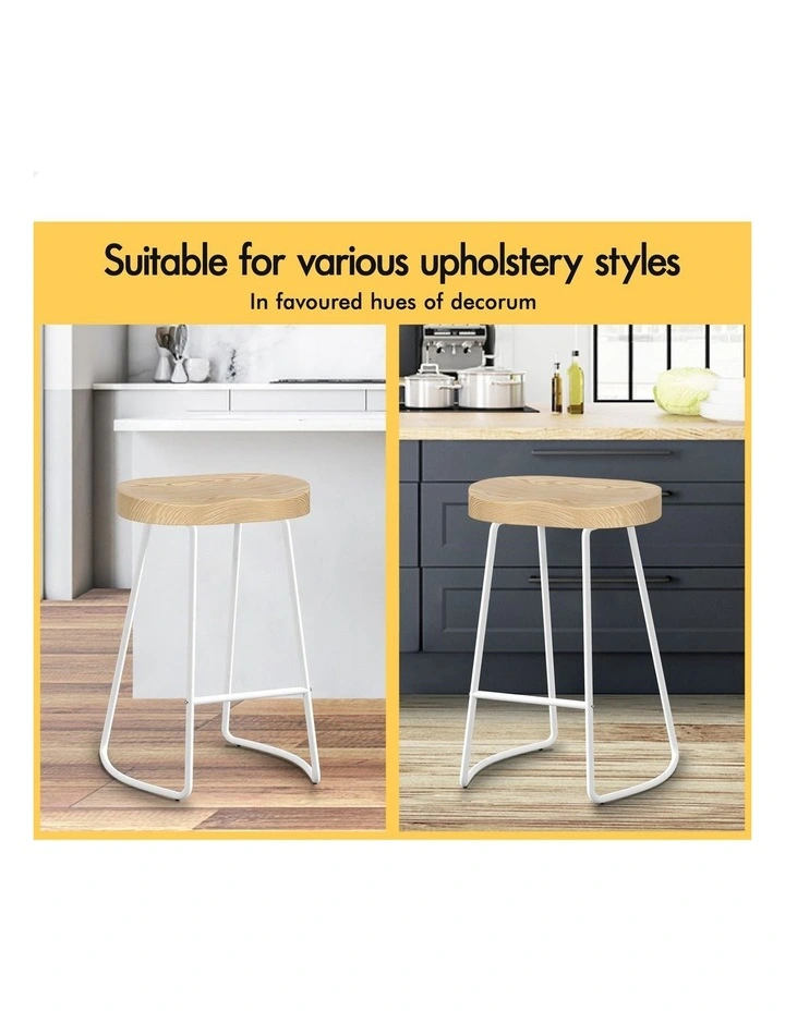 4x Bar Stools 65cm Tractor Kitchen Wooden Vintage Chair White image 6