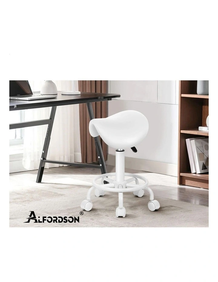 2x Salon Stool Saddle Swivel Barber Hair Dress Chair Sierra All White image 5