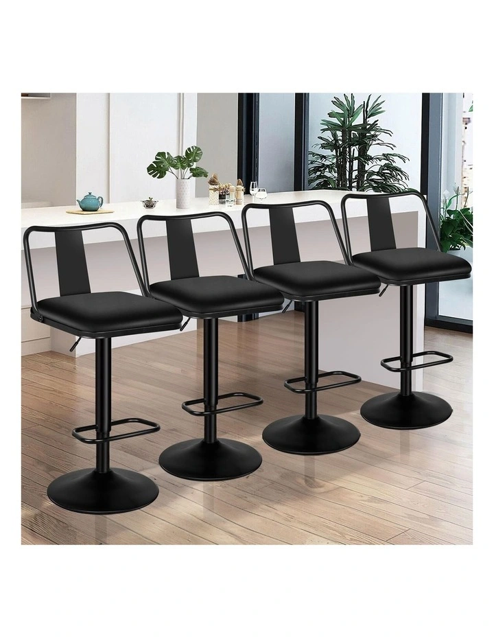4x Bar Stools Gas Lift Leather Bar Chairs Kitchen Swivel Gloria BLACK image 2