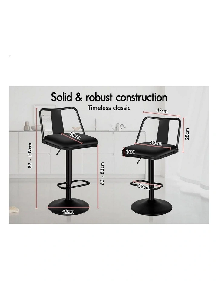 4x Bar Stools Gas Lift Leather Bar Chairs Kitchen Swivel Gloria BLACK image 7