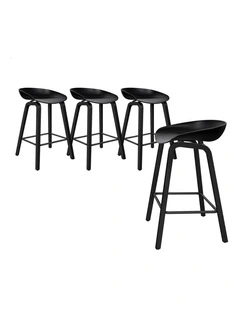 Bar Stools Wooden Chairs All Black X4
