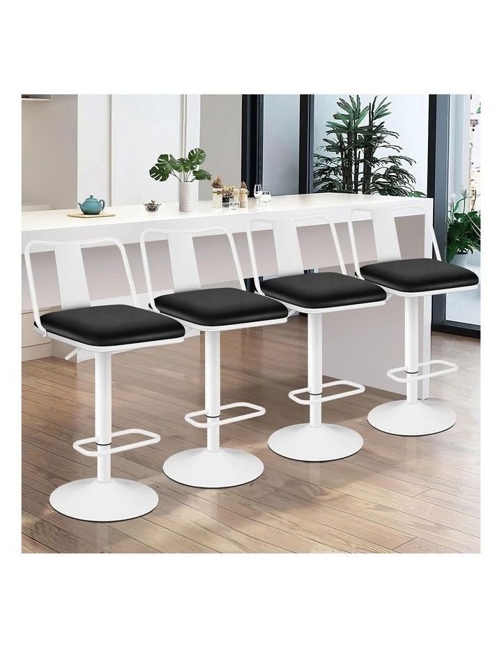 4x Bar Stools Gas Lift Leather Bar Chairs Kitchen Swivel Black White image 2