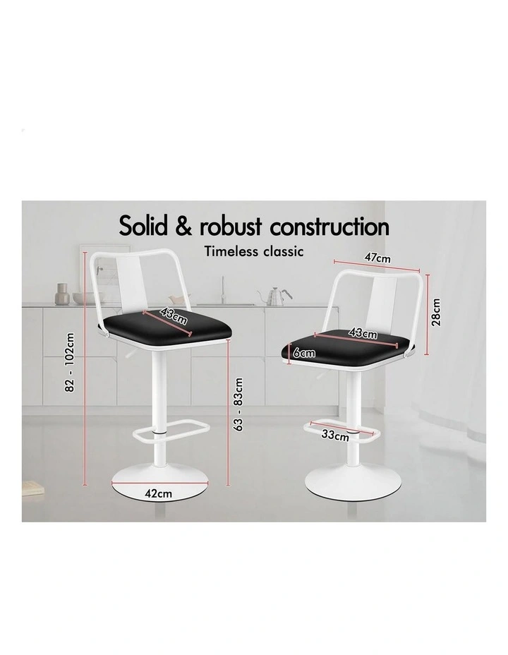 4x Bar Stools Gas Lift Leather Bar Chairs Kitchen Swivel Black White image 6
