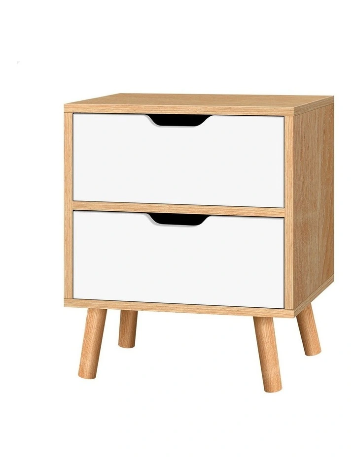 Bedside Table Nightstand Side Table 2 Drawers Oak image 1