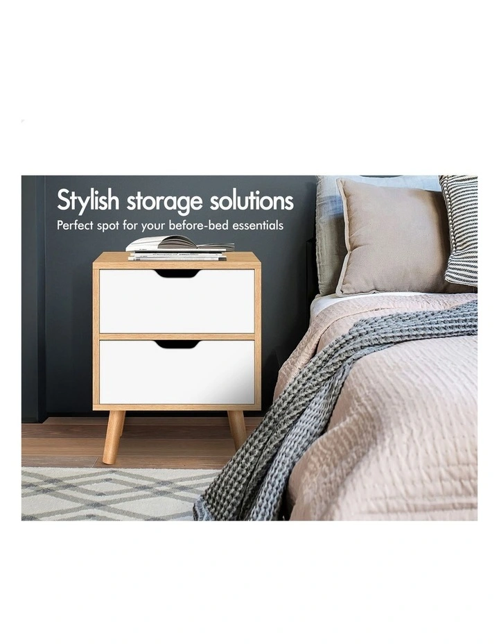 Bedside Table Nightstand Side Table 2 Drawers Oak image 2