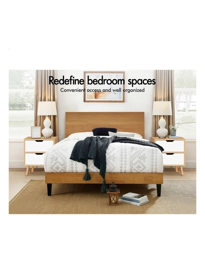 Bedside Table Nightstand Side Table 2 Drawers Oak image 3