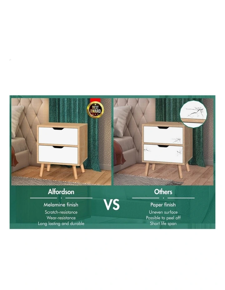 Bedside Table Nightstand Side Table 2 Drawers Oak image 5