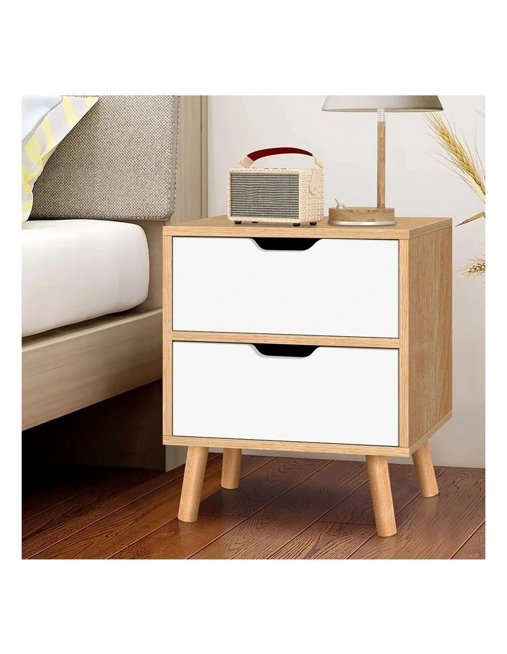Bedside Table Nightstand Side Table 2 Drawers Oak image 6