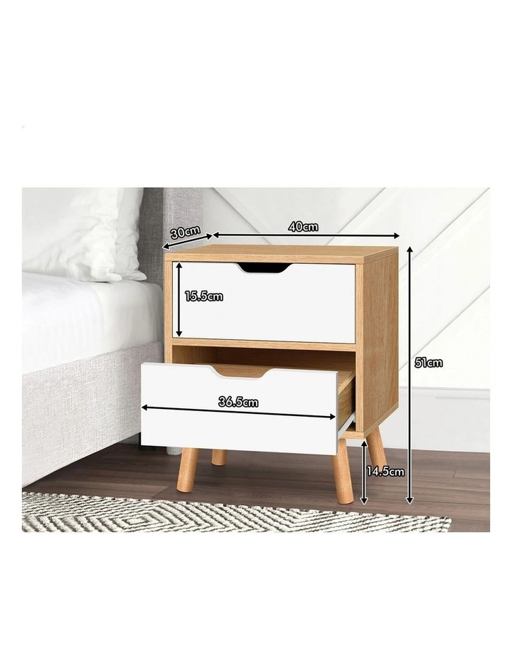 Bedside Table Nightstand Side Table 2 Drawers Oak image 7