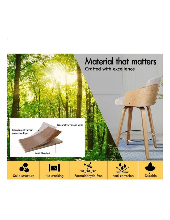 4x Swivel Bar Stools Alice Kitchen Wooden Dining Chair Grey image 7