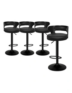 4x Bar Stool Kitchen Swivel Chair Wooden Leather Ramiro All Black