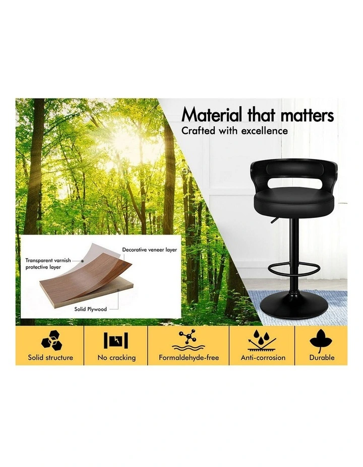 4x Bar Stool Kitchen Swivel Chair Wooden Leather Ramiro All Black image 5