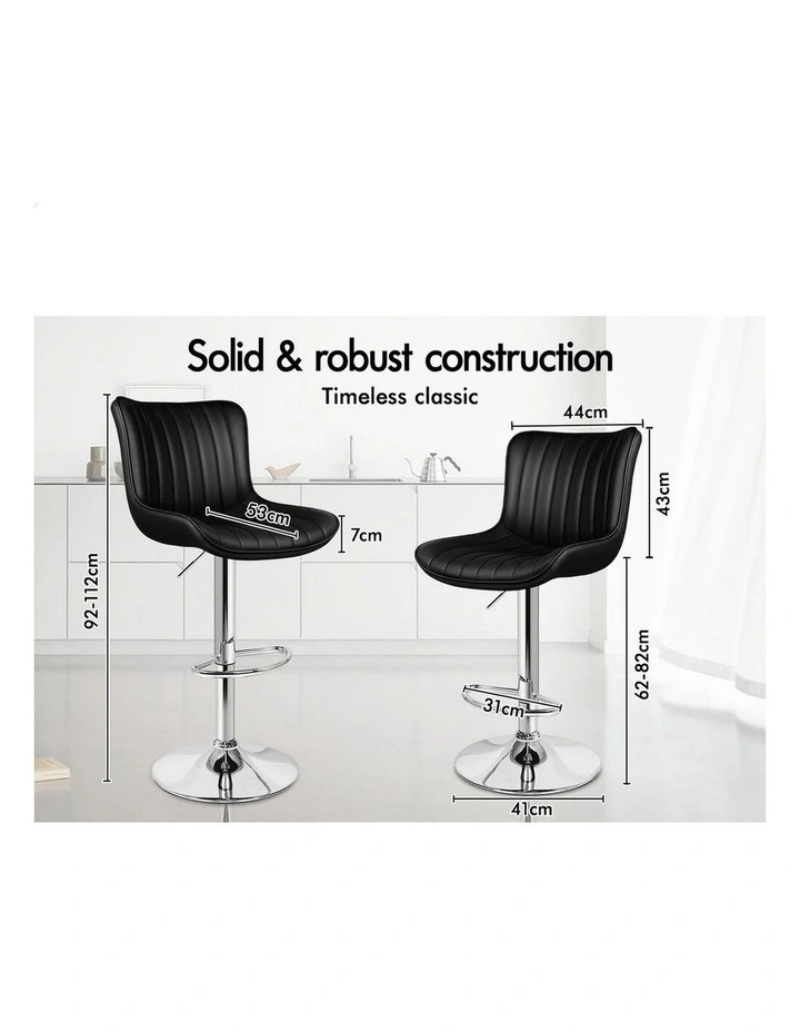 4x Bar Stools Gas Lift Leather Bar Chairs Kitchen Swivel Brad BLACK image 7