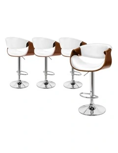 4x Bar Stool Kitchen Swivel Chair Wooden Leather Trice White